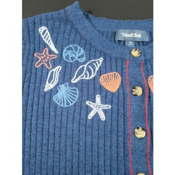 ModCloth Women's Short Sleeves Seashore Embroidered Blue Cotton Cardigan Size 1X - Picture 4 of 12